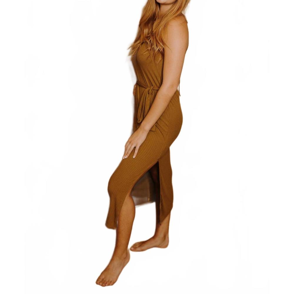 NEW ENDLESS BLU. ribbed olive dress in brown
